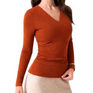 NWT OGL ProWarm V-Neck Ruched Sides Brami Top Size L Autumn Orange Soft Cozy